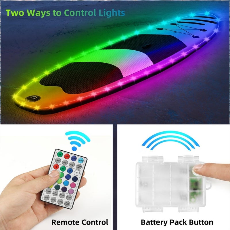 VIDLULTD Kayak Paddle Board Lights Kit, IP68 Waterproof Dream Color SUP Glow Light with Remote, Battery Powered Kayak Lights for Night Kayaking SUP Canoes, Marine Pontoon Boats Light (26FT) - Image 5